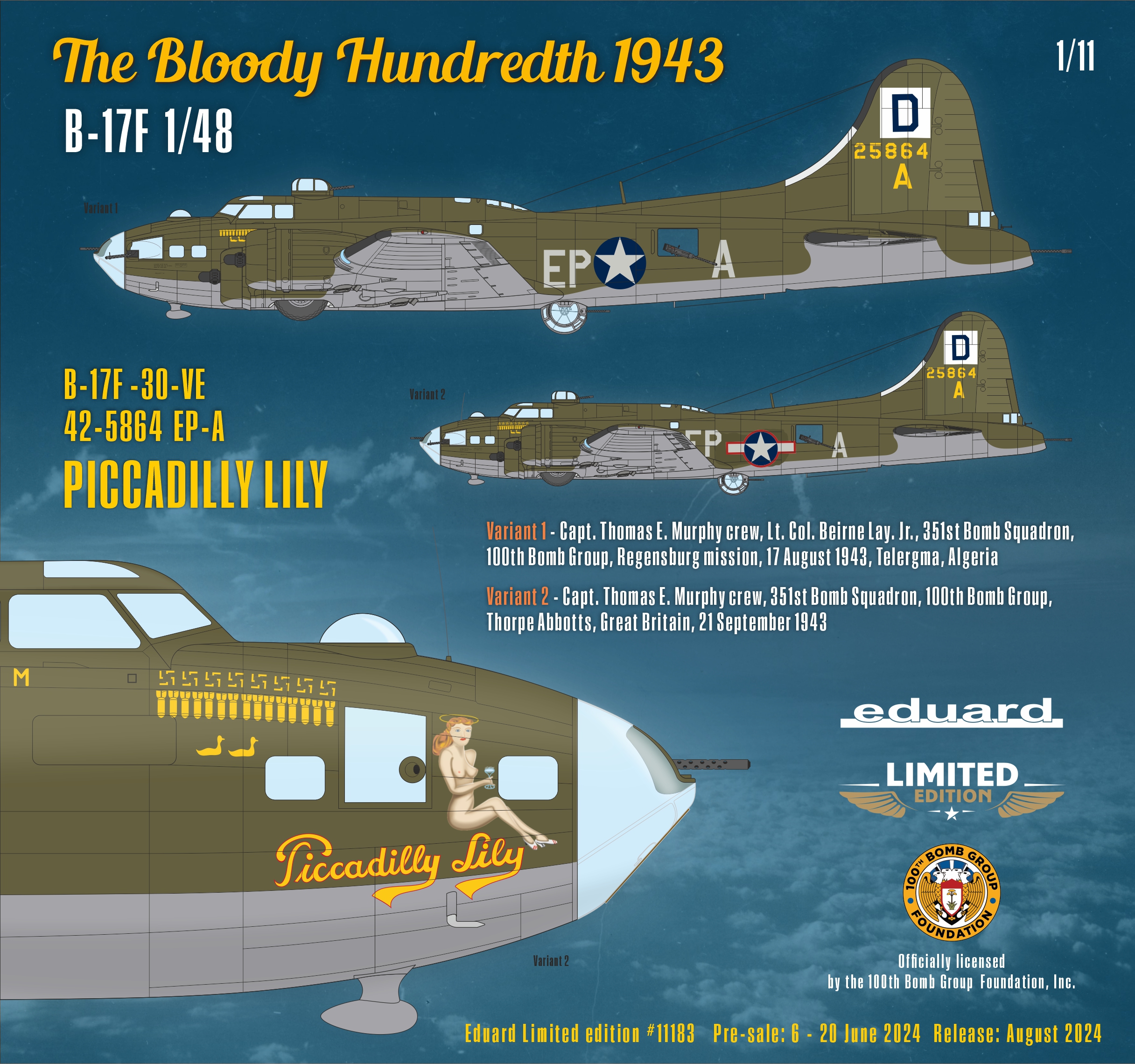 B-17F FLYING FORTRESS  «THE BLOODY HUNDREDTH 1943» LIMITED EDITION 1/48