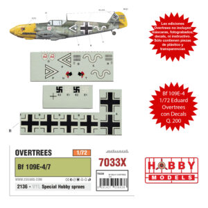 EDUARD OVERTREES BF-109E-4/7 1/72 (LEER DESCRIPCIÓN) + DECALS MAJOR HANS «ASSI» HAHN III.JG 2